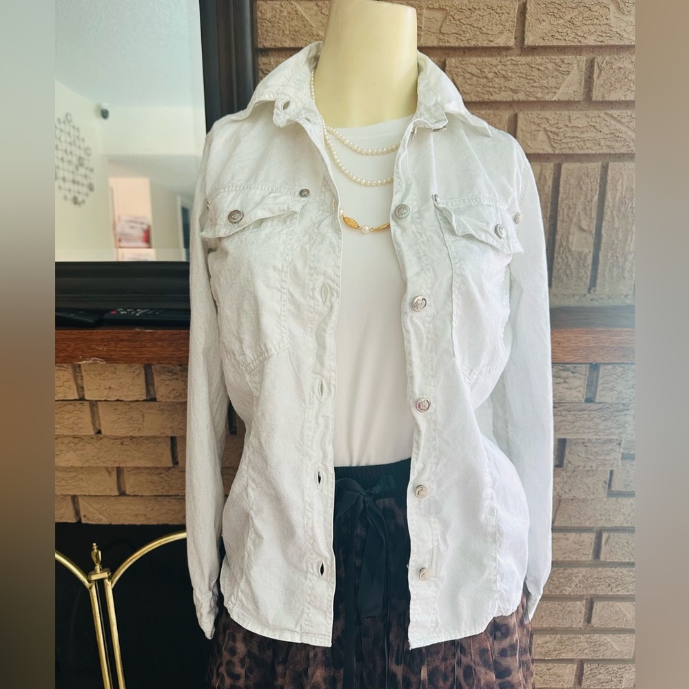 Versace Silver and White Denim Jacket